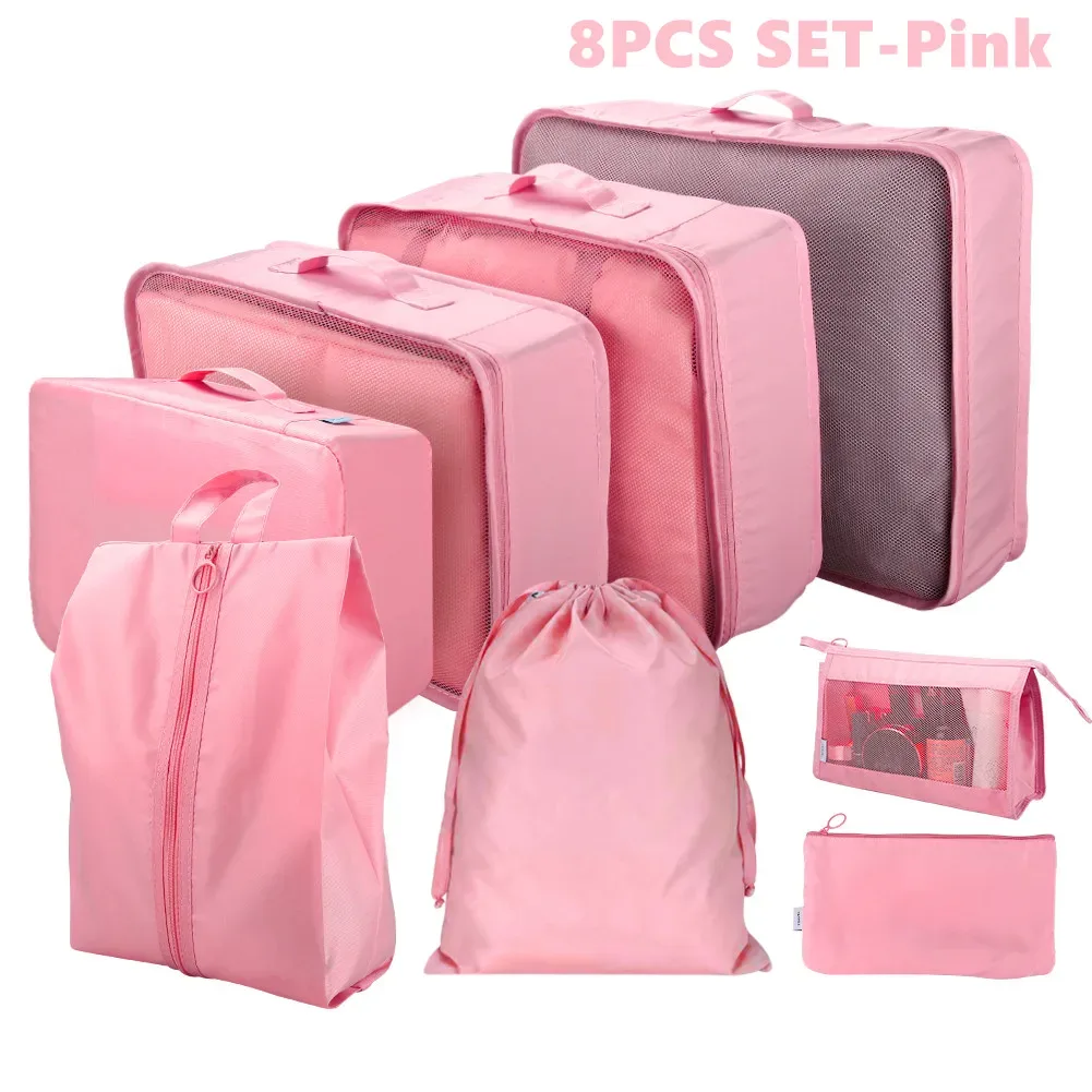 8/6 pièces ensemble sac de rangement de voyage grande capacité bagages vêtements tri organisateur valise pochette étui essentiels chaussures emballage cube