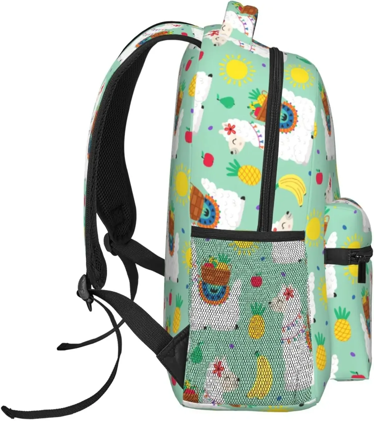 boehiop-sac à dos léger pour ordinateur portable pour femmes et hommes, sac à livres universitaire, sac à dos décontracté, sac de voyage mignon, alpaga, lama et fruits