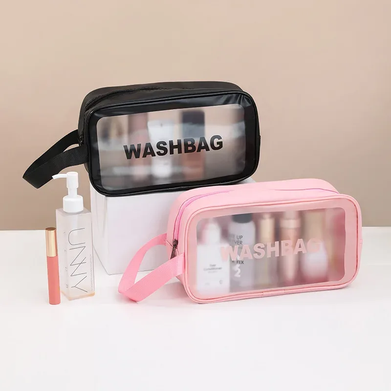 sac à cosmétiques portable de grande capacité, anti-poussière, sacs de rangement pour maquillage, sacs de voyage transparents en pvc à la mode