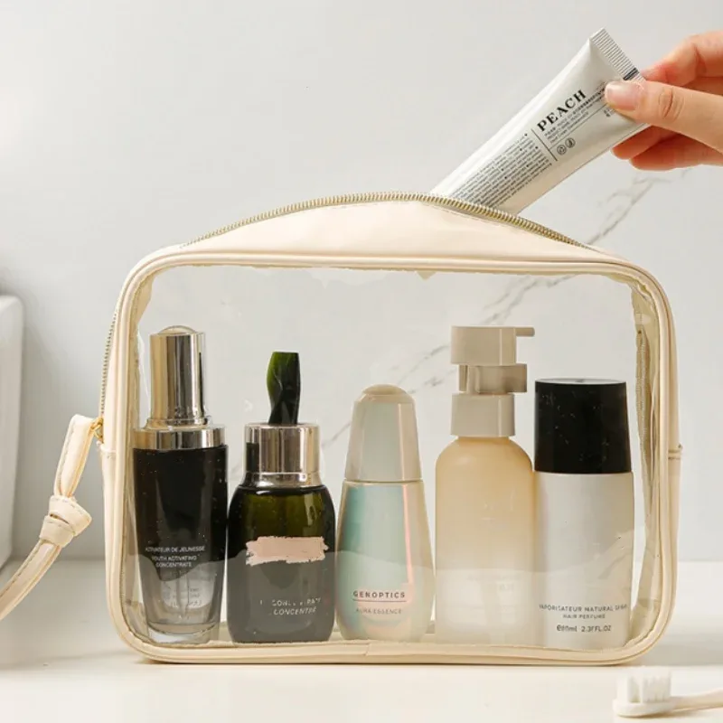 trousse de maquillage portable, grande capacité, pinceaux de maquillage, rouge à lèvres, poudre, rangement de cosmétiques de voyage, trousse de toilette, étanche, transparente