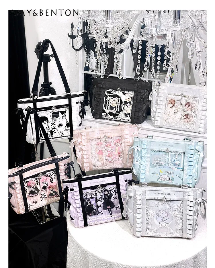 mine series – sac à bandoulière itabags doux, couleur unie, polyvalent, grande capacité, fermeture éclair, sac carré, sac à main japonais