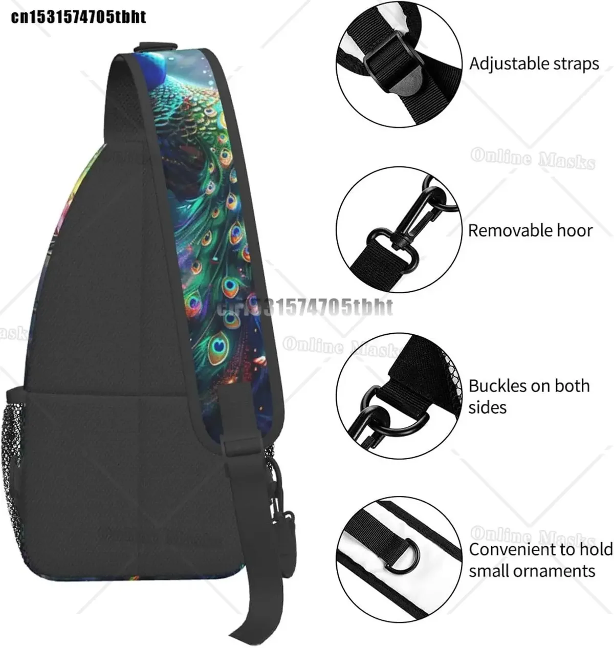 paon sac à bandoulière sac à dos bandoulière beau paon sac à bandoulière sac à dos sac de poitrine voyage randonnée décontracté sport sac à dos