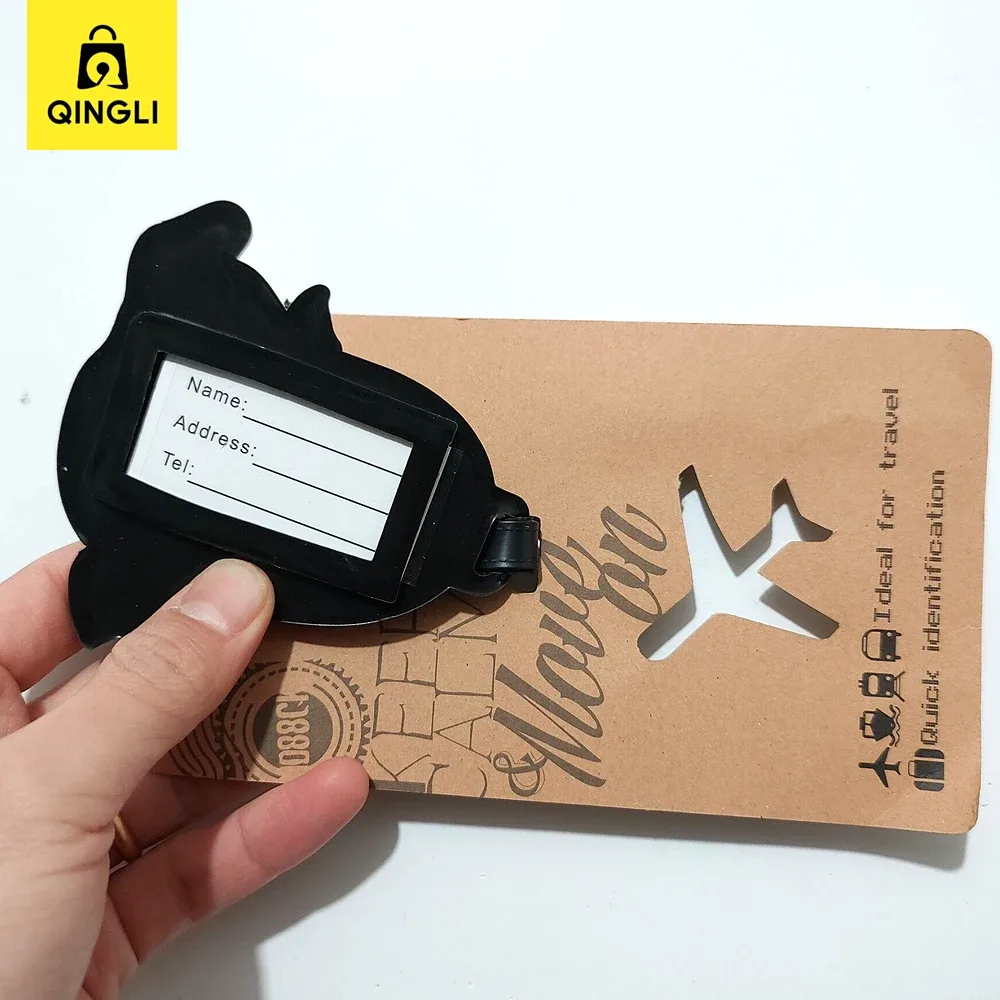 nouvelle étiquette de bagage mignonne en forme de requin et de chat, porte-carte de bus en pvc de dessin animé, housse portable pour valise de voyage, étiquette anti-perte, étiquette d'adresse
