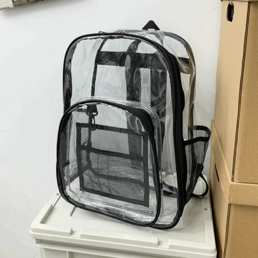 sac à dos transparent en pvc simple, grande capacité, imperméable, sac d'école pour étudiants, sac de voyage de style coréen, sac à bandoulière transparent pour l'école