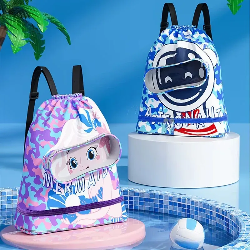 Sac de natation étanche pour enfants, sac à dos de plage, de gymnastique, sacs à cordon de serrage, sac à bandoulière de rangement, sac séparé sec et humide, grand