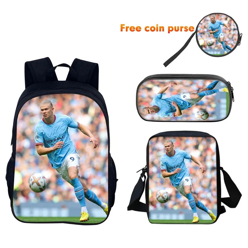 haaland-sac à dos durable d'école pour garçon et fille, trousse à crayons, ordinateur, football, livre de dehors, meilleur cadeau, ensemble de 3 pièces