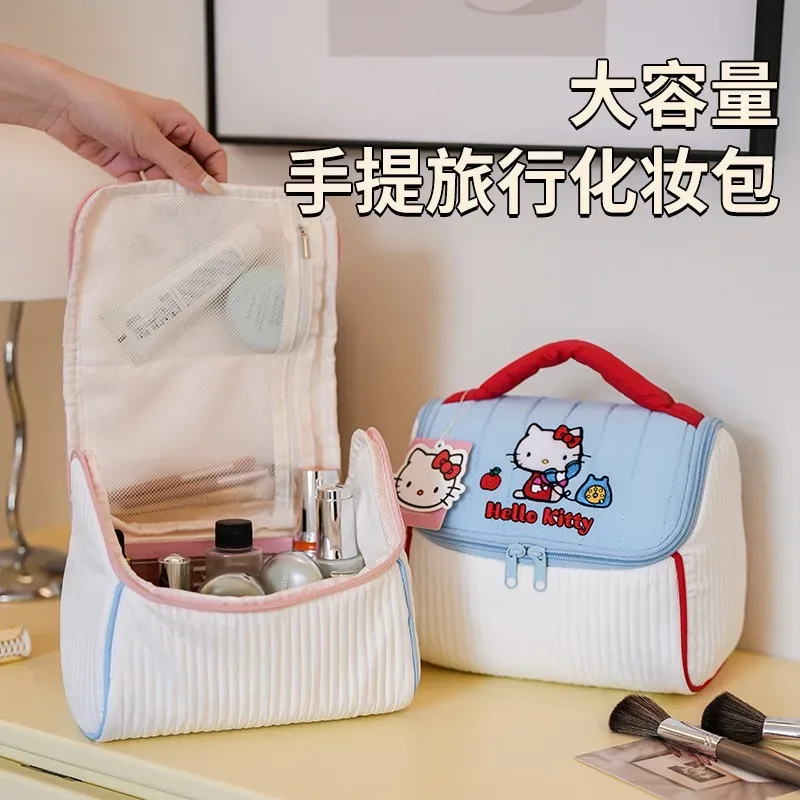 véritable trousse de maquillage hello kitty, adorable sac de rangement 3d en forme de maisonnette, grande capacité, sac à main de voyage.