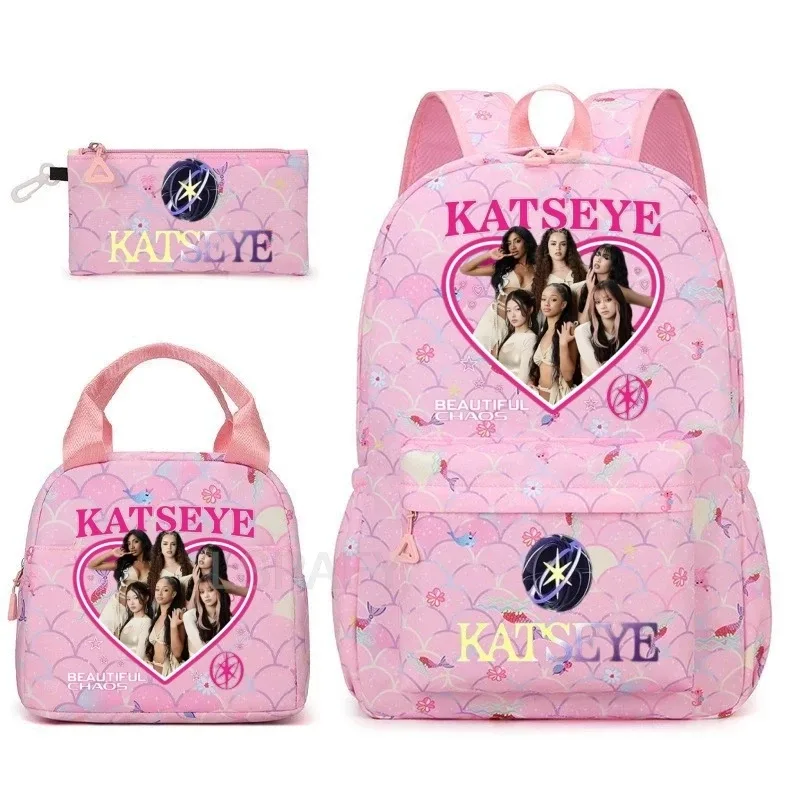 sac à dos amusant katseye, imperméable, grande capacité, pour ordinateur portable, sac d'école, pour femmes et hommes, motif dessin animé, sac de voyage, ensemble de 3 pièces.