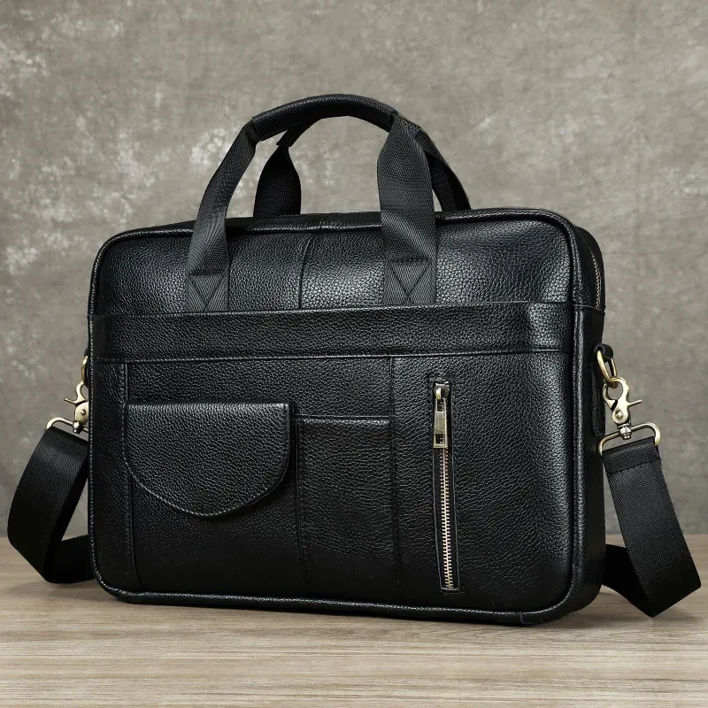 porte-documents en cuir véritable pour hommes, best-seller, grande capacité, sacoche pour ordinateur portable de 14 pouces, sac en cuir de vachette de qualité supérieure