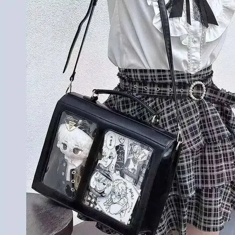 sacs à dos ita en cuir pu marron japonais transparent jk lolita, sacs de douleur, poche à rabat, sacs à bandoulière pour étudiants, sac de style preppy pour filles