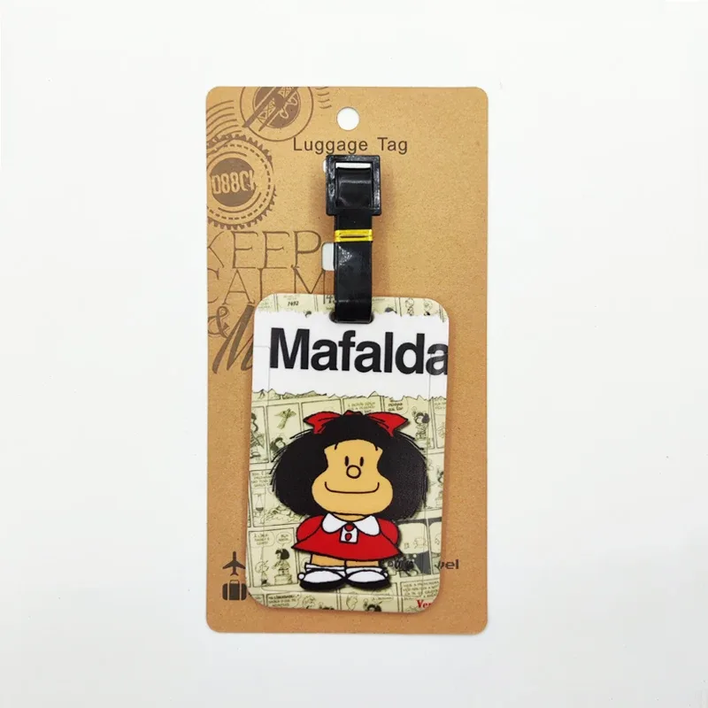étiquette de bagage mafalda pour filles mignonnes, étiquette de bagage de voyage pour femmes, porte-adresse d'identification, bagages d'embarquement, billet de valise portable