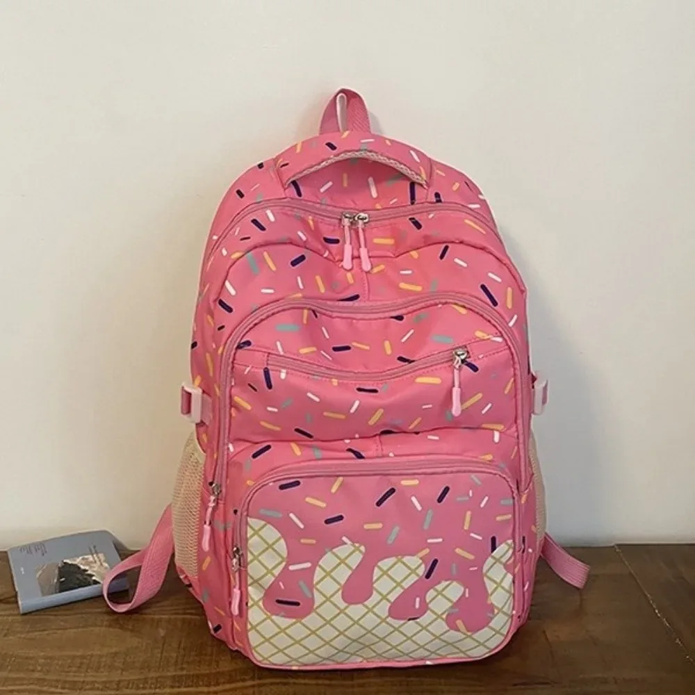 ensemble sac à dos en tissu oxford imprimé crème glacée avec trousse et sac bandoulière, sac à livres assorti, sac fourre-tout grande capacité pour le quotidien