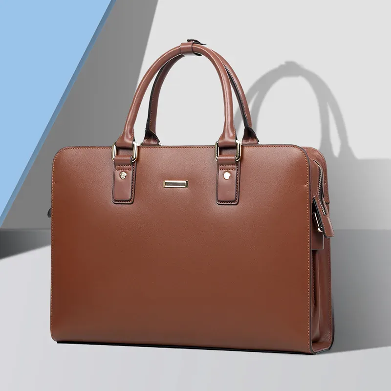 porte-documents en cuir véritable pour hommes, en cuir de vache fendu, grande capacité, sac à main d'affaires horizontal, pochette d'ordinateur, nouvelle collection