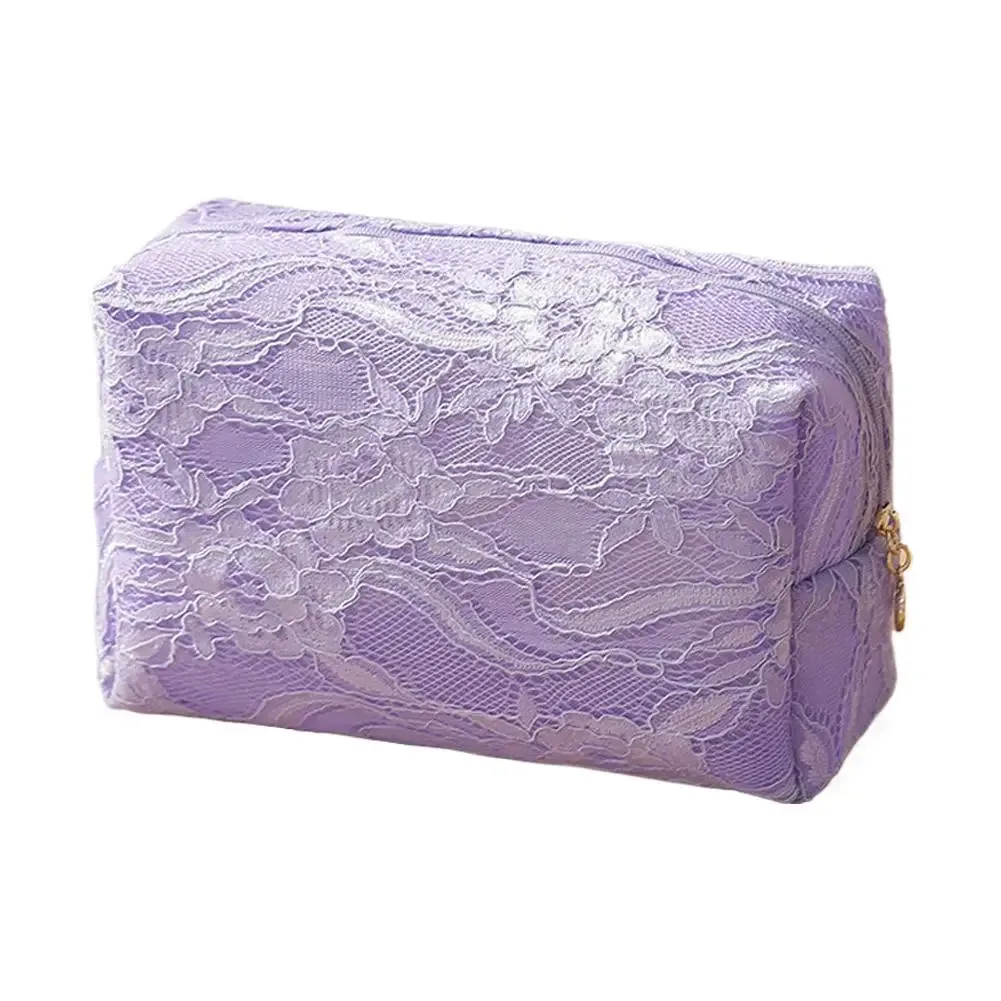 sac de maquillage en dentelle pour femmes, grande capacité, organiseur de cosmétiques et de bijoux, sac à fermeture éclair carré, trousse de toilette portable