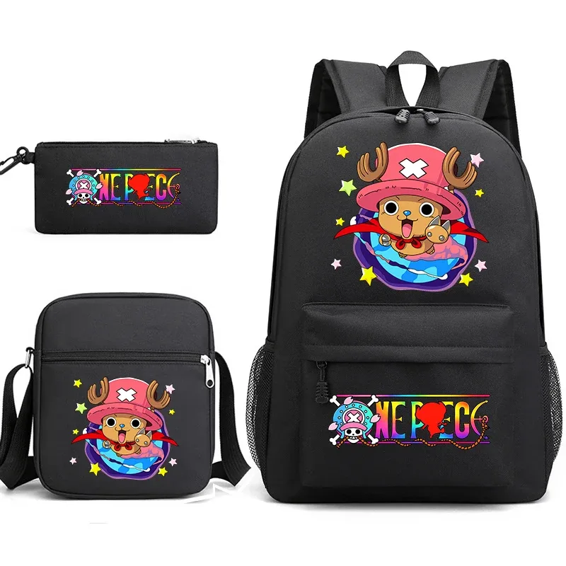 ensemble de sacs à dos d'école imprimés one piece tony tony chopper pour garçons et filles, sac mignon d'anime avec sac à bandoulière et étui à crayons
