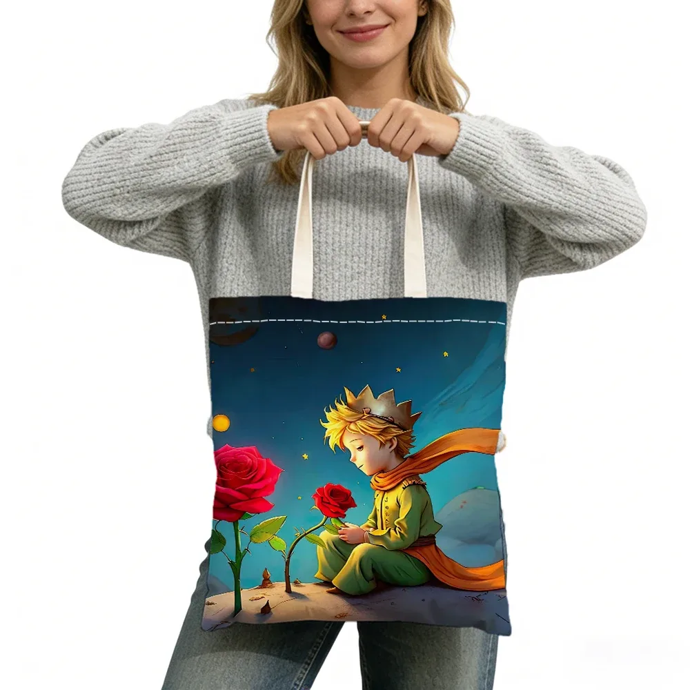 sac fourre-tout imprimé double face sans fermeture éclair, star boy cute fox cosmic rose, 40x45 cm, sac à bandoulière pour usage quotidien, shopping, apprentissage, extérieur
