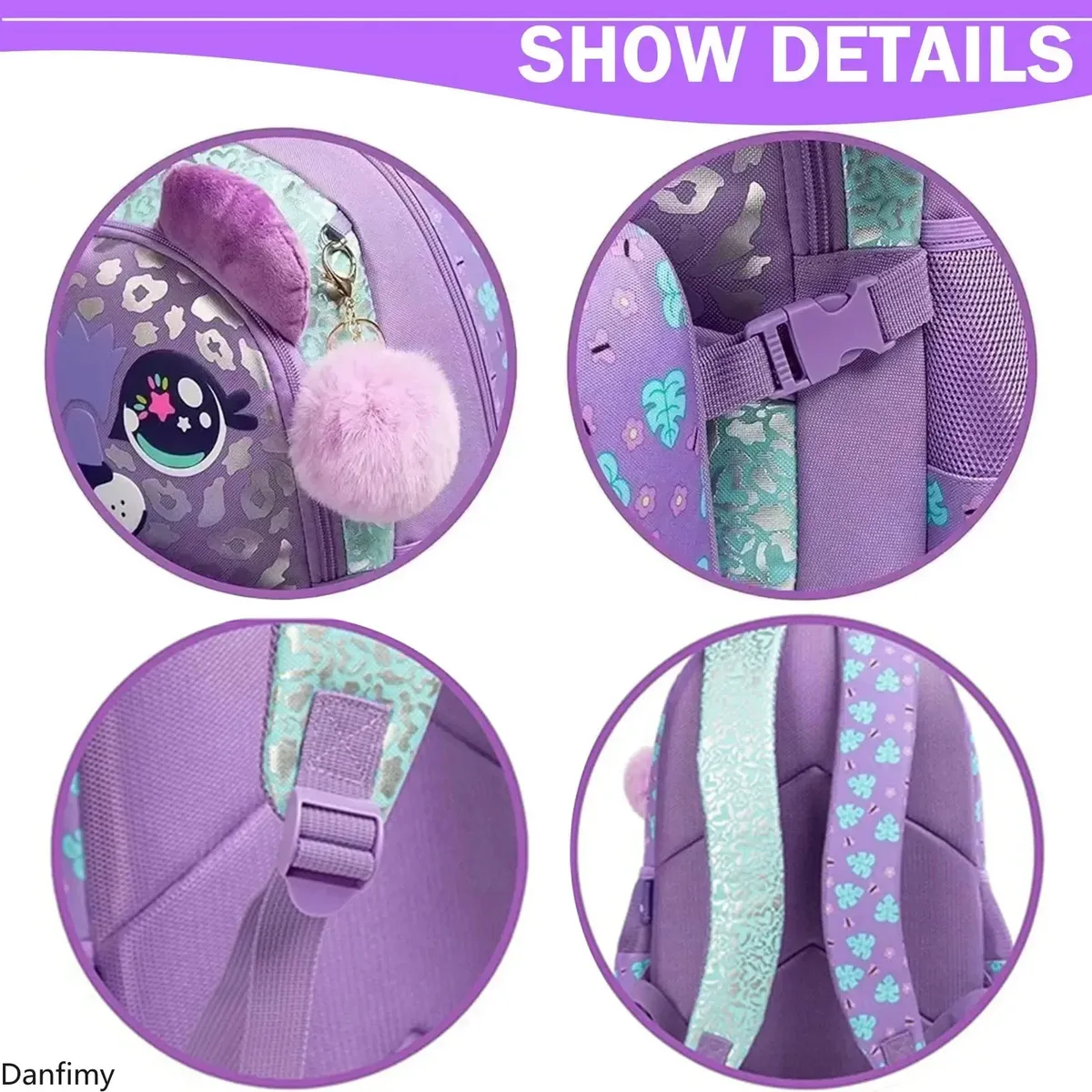 lot de 3 sacs à dos pour filles, sac d'école mignon avec boîte à lunch et trousse à crayons, sacs à dos pour enfants du primaire, sacs pour la rentrée scolaire