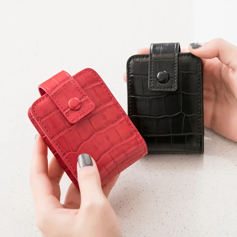 mini sac de rouge à lèvres portable avec miroir, petit sac à cosmétiques minimaliste avec bouton, mallette de rangement de maquillage pour femmes en relief crocodile
