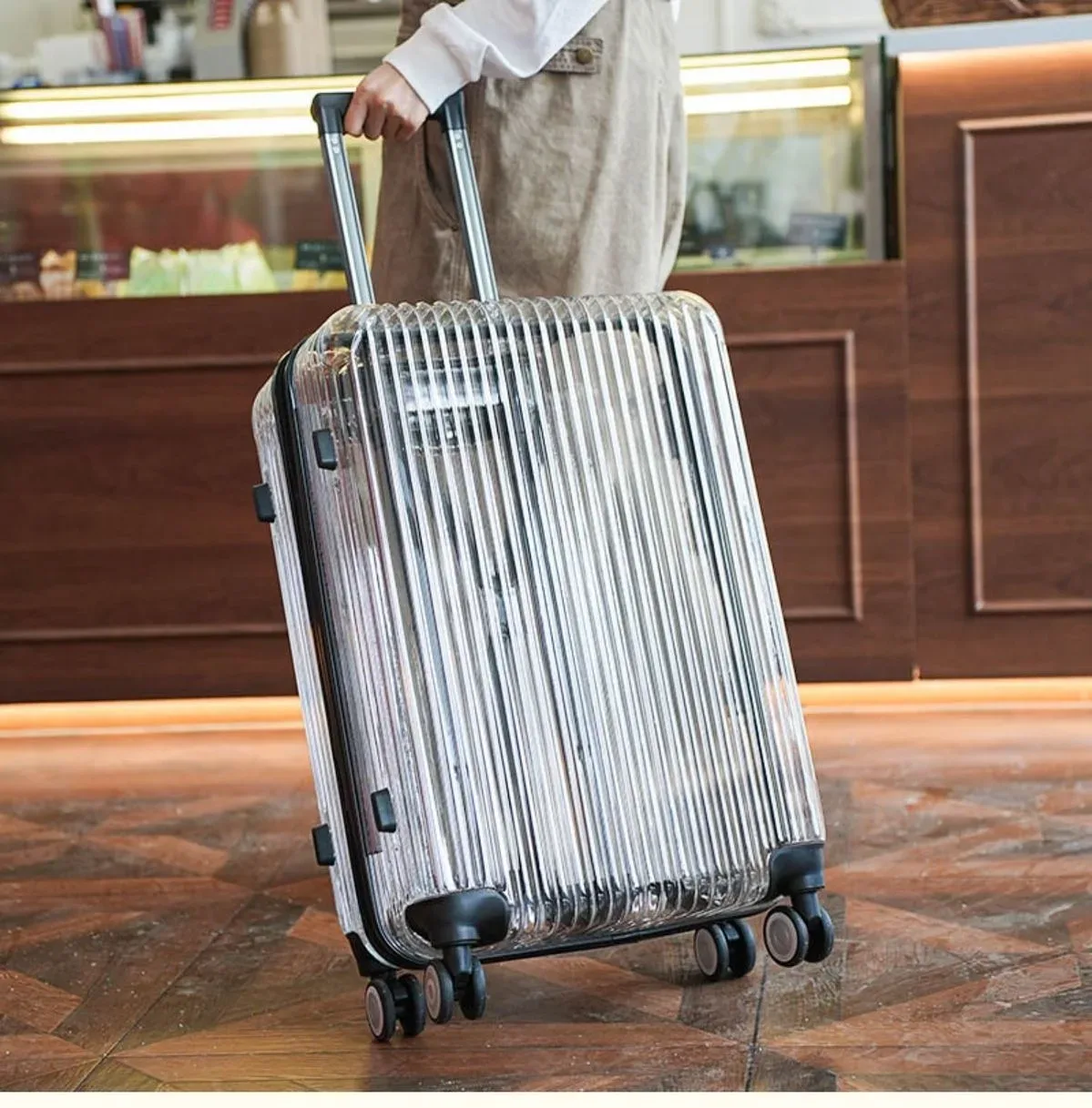 Valise à main transparente pour PC, sac de chariot à bagages de cabine de 20 pouces sur roues, bagages roulants à la mode