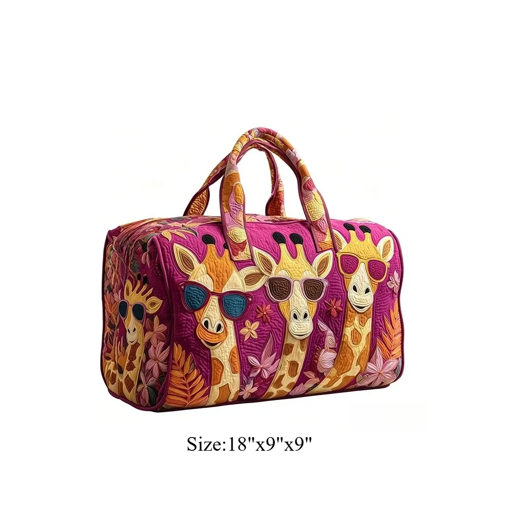 sac de voyage matelassé, sac de week-end, imprimé girafe 3d, bagage à motif animal africain, sac à main pour les vacances, la plage, le camping