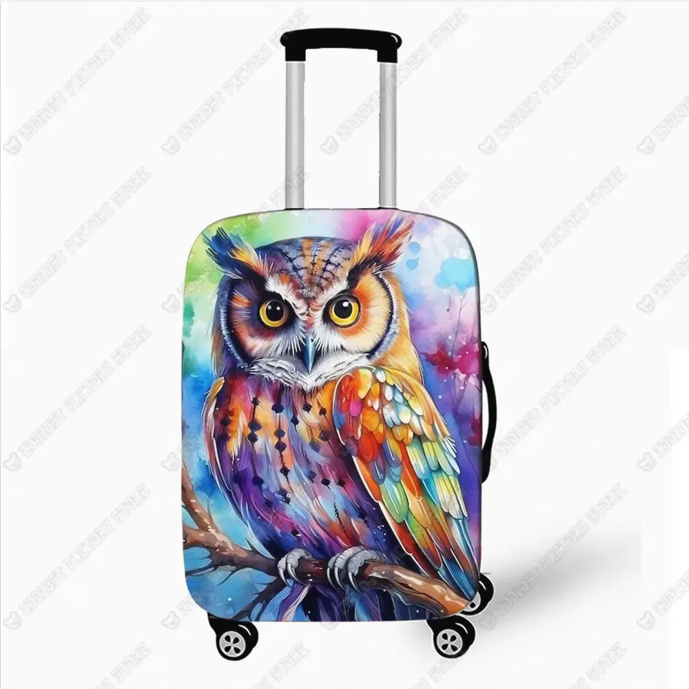 housse de bagage imprimée hibou coloré, housses de protection pour valise à roulettes à cornes, accessoires de voyage de 18 à 32 pouces