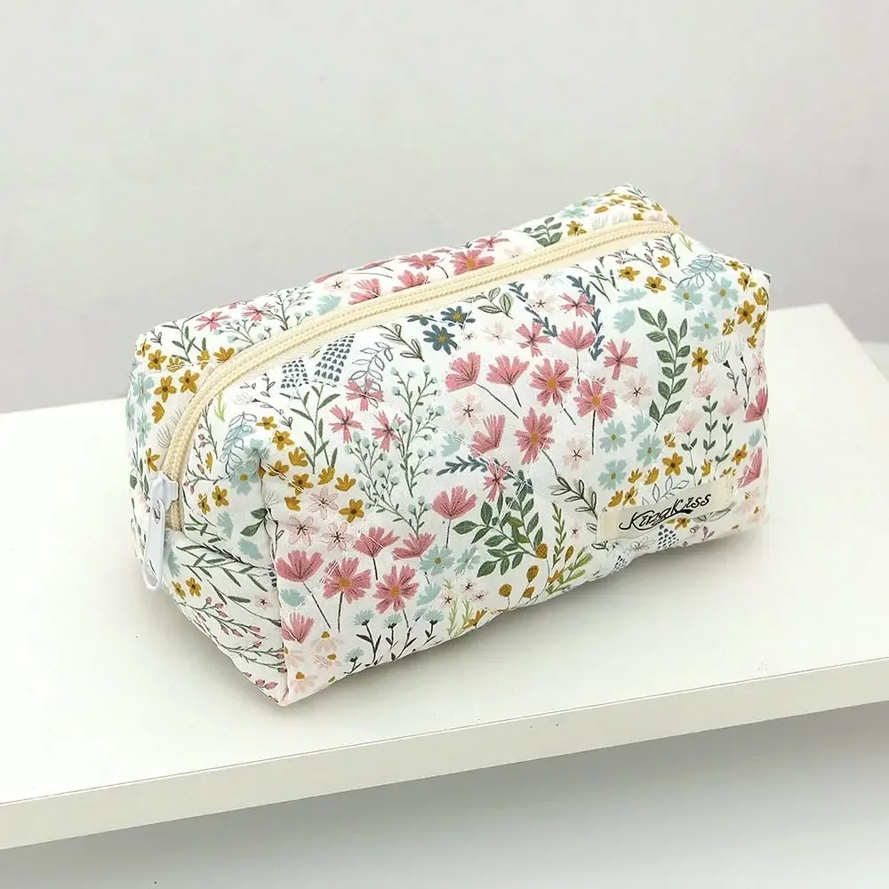 trousse de maquillage matelassée en coton imprimé floral, plusieurs tailles, sac à cosmétiques multifonctionnel imprimé léopard, pochettes à main de voyage