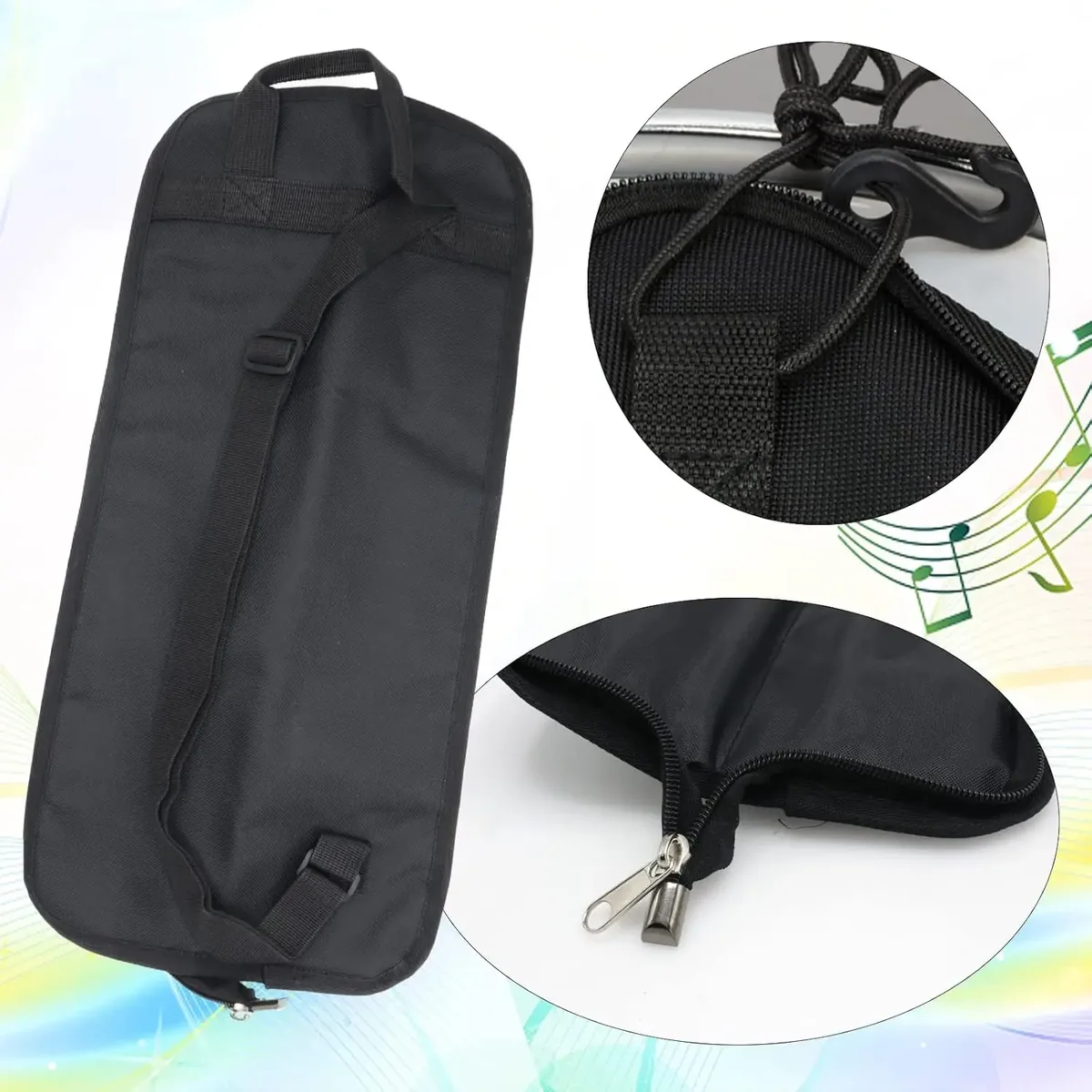 sac de transport pour baguettes de batterie - petite trousse de rangement avec crochets intégrés pour baguettes de batterie et de percussion