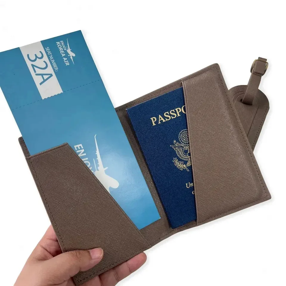 ensemble de couverture de passeport et d'étiquettes de bagage avec nom personnalisable gratuit, accessoires de voyage légers, porte-passeport et étiquette de valise