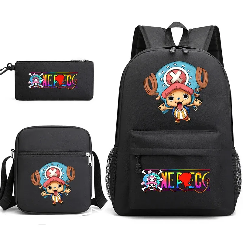 Ensemble de sacs à dos d'école imprimés One Piece Tony Tony Chopper pour garçons et filles, sac mignon d'anime avec sac à bandoulière et étui à crayons
