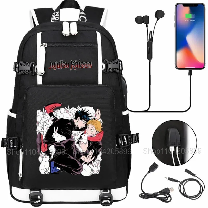 sacs à dos jujutsu kaisen, mochila anime, cartable pour étudiants et adolescents, sac à dos décontracté pour hommes et femmes avec charge usb, sac à dos pour ordinateur portable, voyage en plein air
