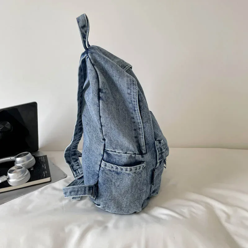 sacs à dos en jean solide pour femmes et unisexe, sacs de loisirs ou de voyage en toile lavée, sacs d'école 100% coton, sacs à bandoulière style preppy pour femmes