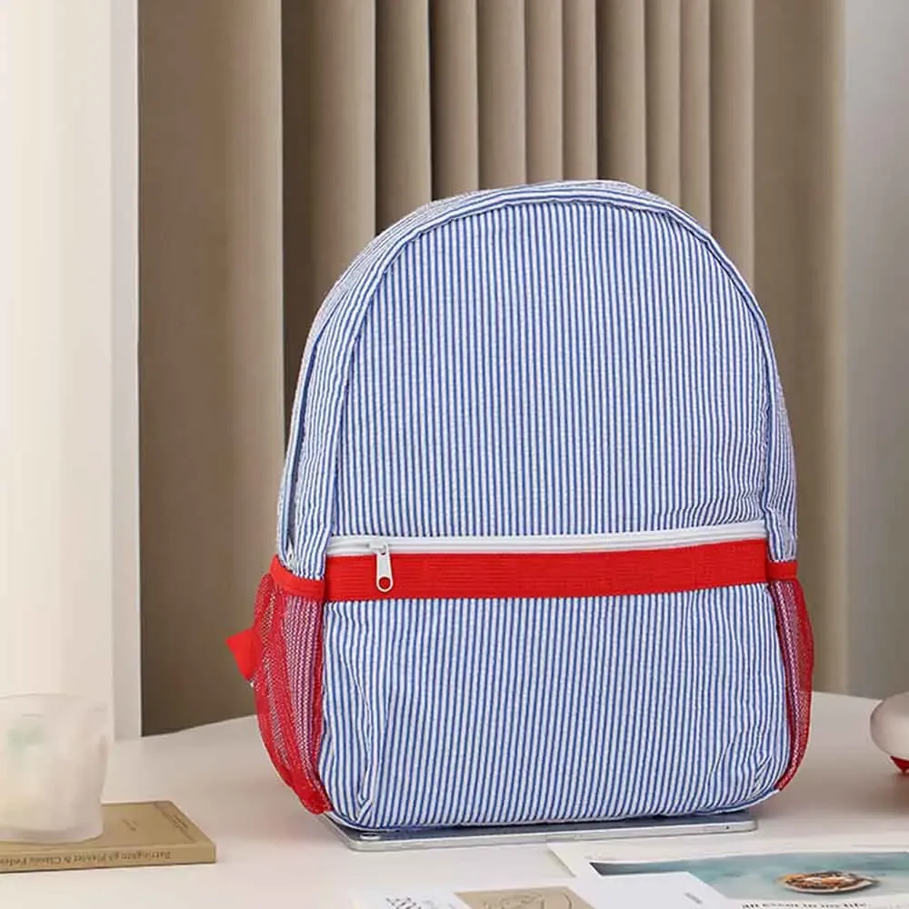sac à dos en seersucker personnalisé avec monogramme couleur bonbon, sac à livres brodé pour enfants, cadeau unique pour les enfants