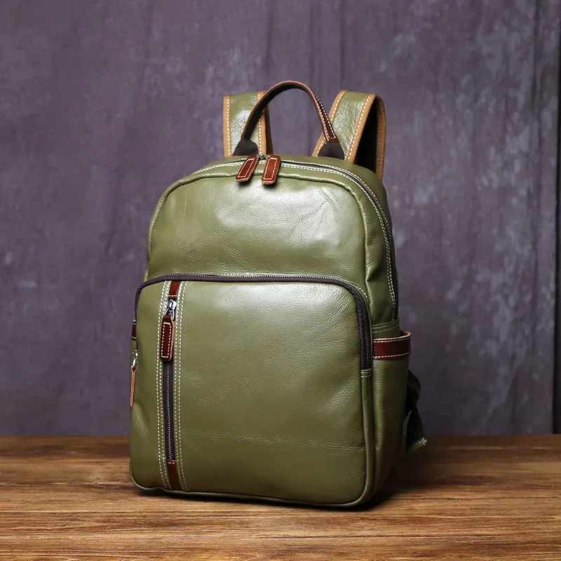 sac à dos en cuir véritable pour homme, style collège décontracté, housse de livre en cuir de vachette, simple et à la mode, sac pour ordinateur portable 15 pouces