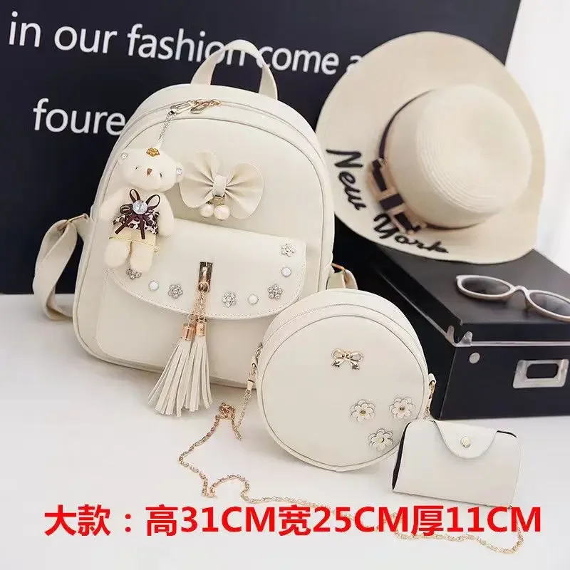 ensemble de sac à dos en cuir pour femme, portefeuille, porte-cartes, mode, nouveau, 3 pièces