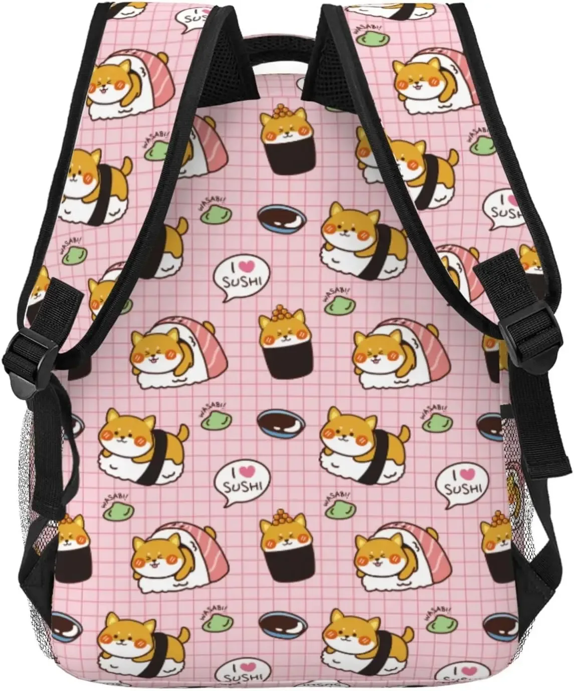 sac à dos pour ordinateur portable léger kawaii shiba inu dog sushi pour hommes et femmes, cartable universitaire, sac à dos décontracté, sac de voyage