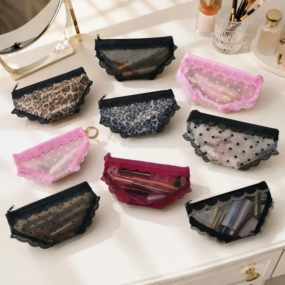 nouvelle trousse de toilette transparente y2k en maille dentelle motif cœur, pochette de rangement cosmétique pour voyage