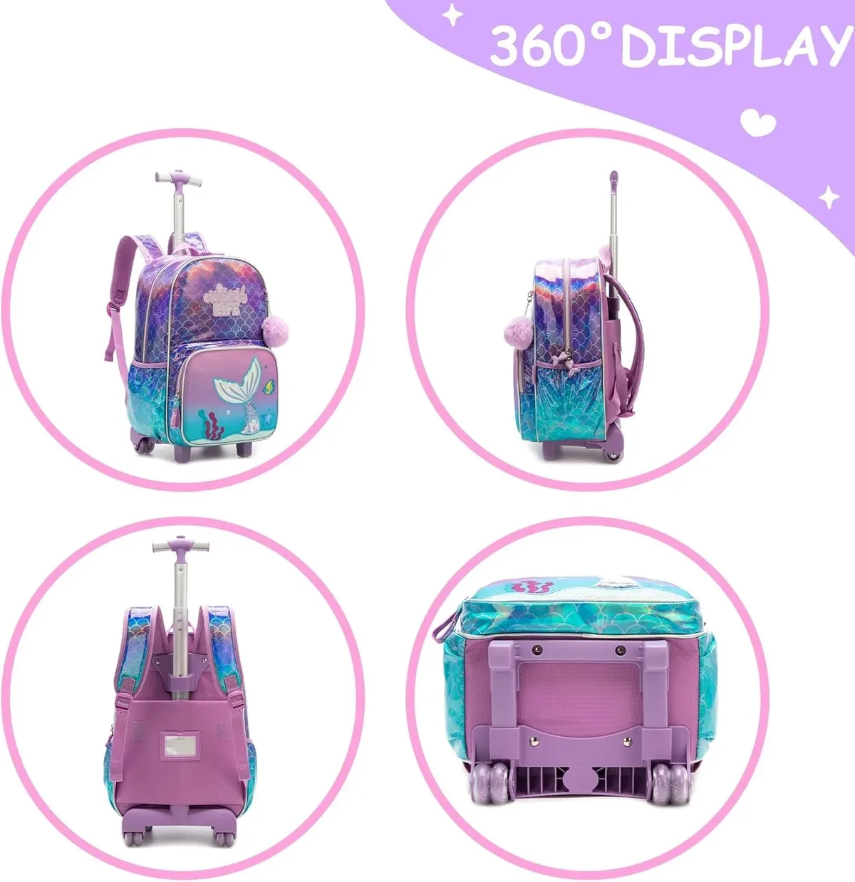 ensemble de sacs à dos roulants pour filles, sac à dos d'école avec roulettes, bagages de voyage, sac à dos à roulettes pour enfants, essentiels de rentrée scolaire