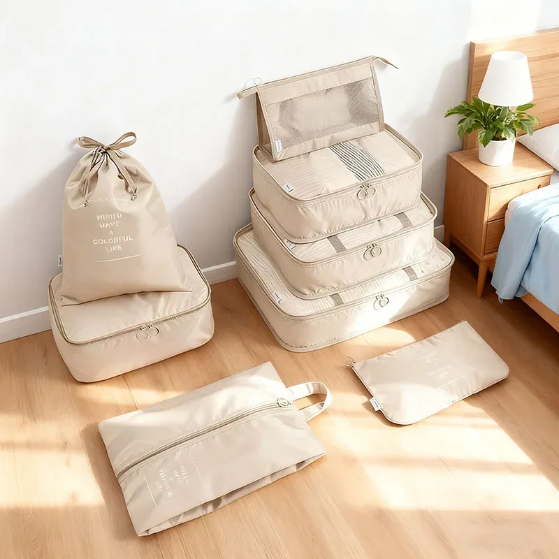 Ensemble de 8 organiseurs de voyage, cubes de rangement pliables portables pour valises, pour vêtements, chaussures, pochettes de rangement, sacs de rangement pour bagages