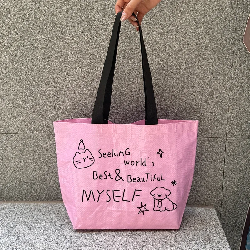 sac de courses réutilisable rose imperméable avec motif chien mignon, sac fourre-tout pliable en tissu pour l'épicerie, la plage, les voyages, l'organisation et comme sac à bandoulière