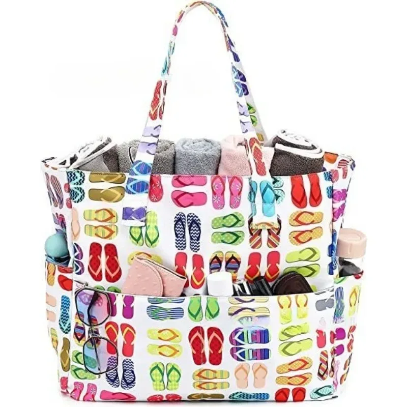 sac de plage grande capacité pour femmes, nouveau sac de voyage avec joli imprimé, organisateur portable à main pour les vacances