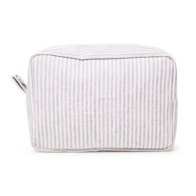 trousse de maquillage à rayures brodée – trousse à cosmétiques personnalisée, pochette de beauté élégante, cadeau parfait de demoiselle d'honneur pour la célébration du mariage