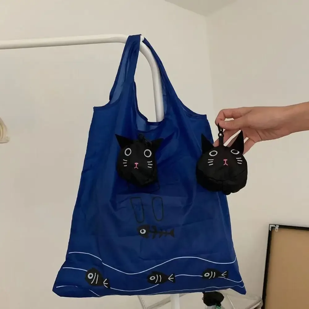 sac de courses pliable réutilisable grenouille, sac écologique pliable chat de dessin animé, pochette à bandoulière de grande capacité, sac de rangement de shopping en plein air