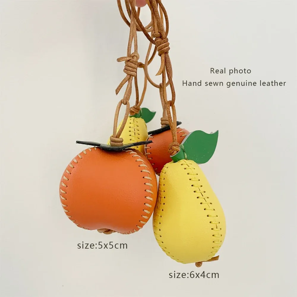 pendentifs faits à la main en cuir véritable, adaptés aux sacs à dos, jolis breloques de sac en cuir, accessoires porte-clés fruits