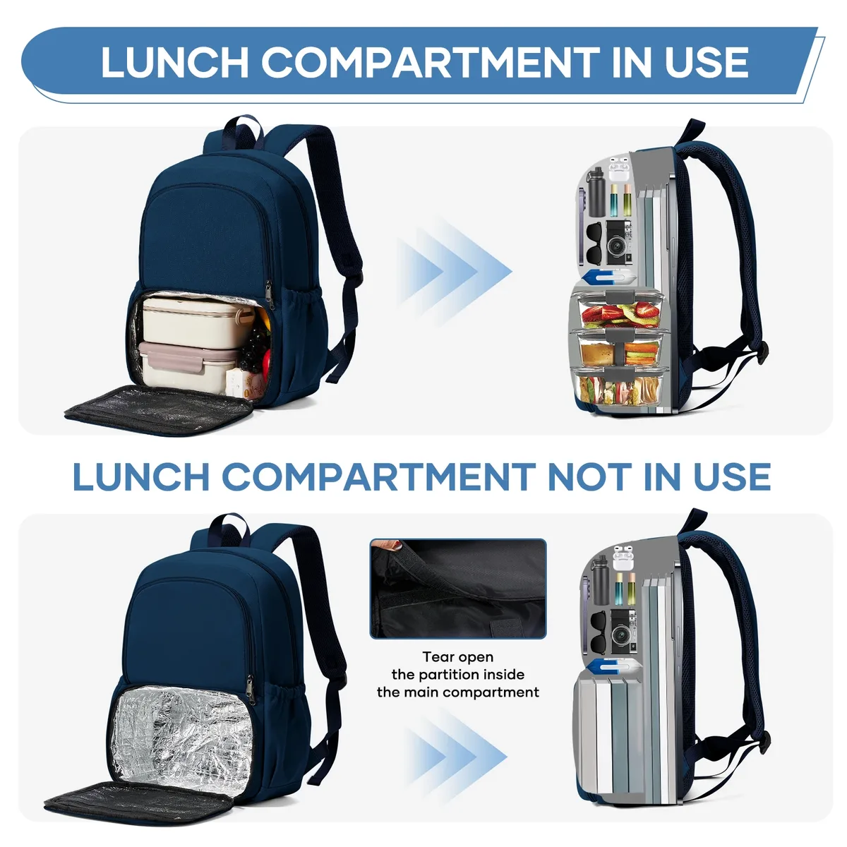 sac à dos portable pour hommes et femmes, sac à dos de voyage, sac à dos isotherme avec compartiment pour le déjeuner, sac à dos scolaire pour adolescents