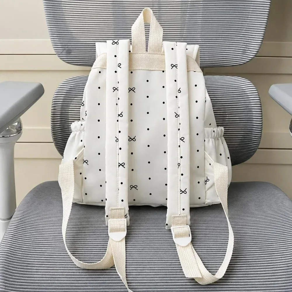 Sac à dos à pois avec cordon de serrage, grande capacité, ultra léger, double bandoulière, en nylon, avec nœud, idéal pour les trajets quotidiens.