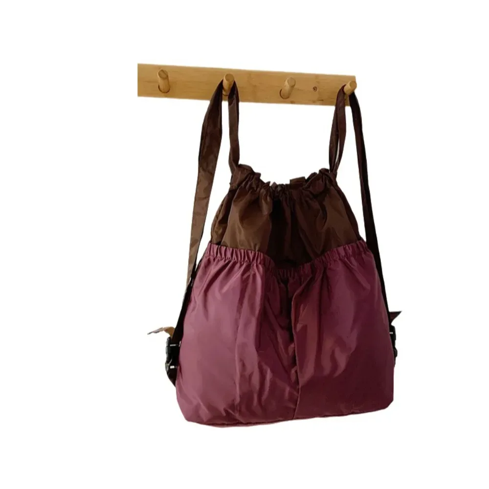 sac à dos pliable de grande capacité, imperméable, patchwork, couleurs contrastées, sac de voyage à cordon, poignée confortable, réutilisable