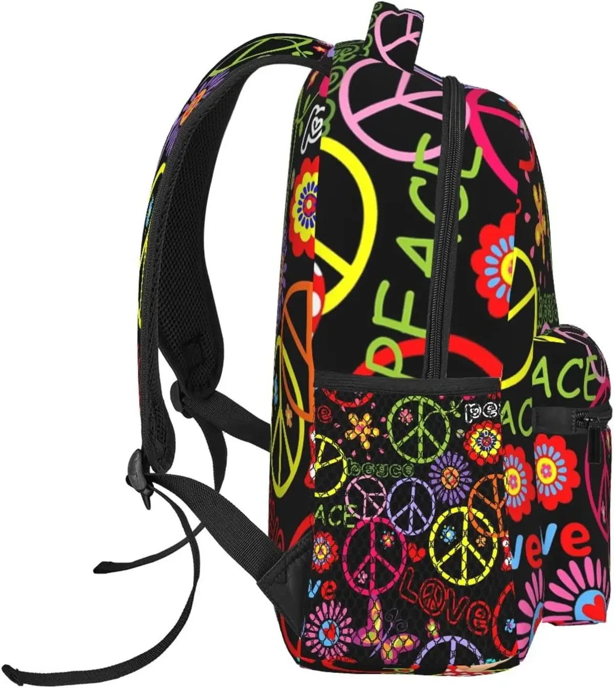 sac à dos hiphelicopter peace avec plusieurs poches, sac à dos décontracté, sac à dos pour ordinateur pour le travail, salle plus lente et floral mn