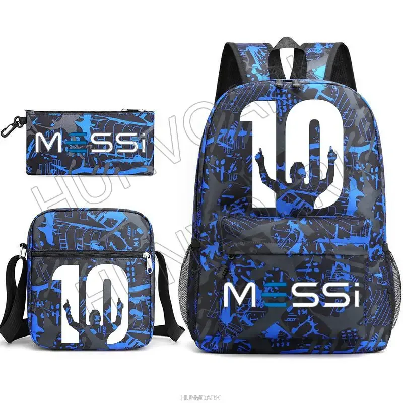 sac à dos super stars messi pour enfants, football, école, voyage, ordinateur portable, adolescents, étudiants, femmes, hommes, 3 pièces