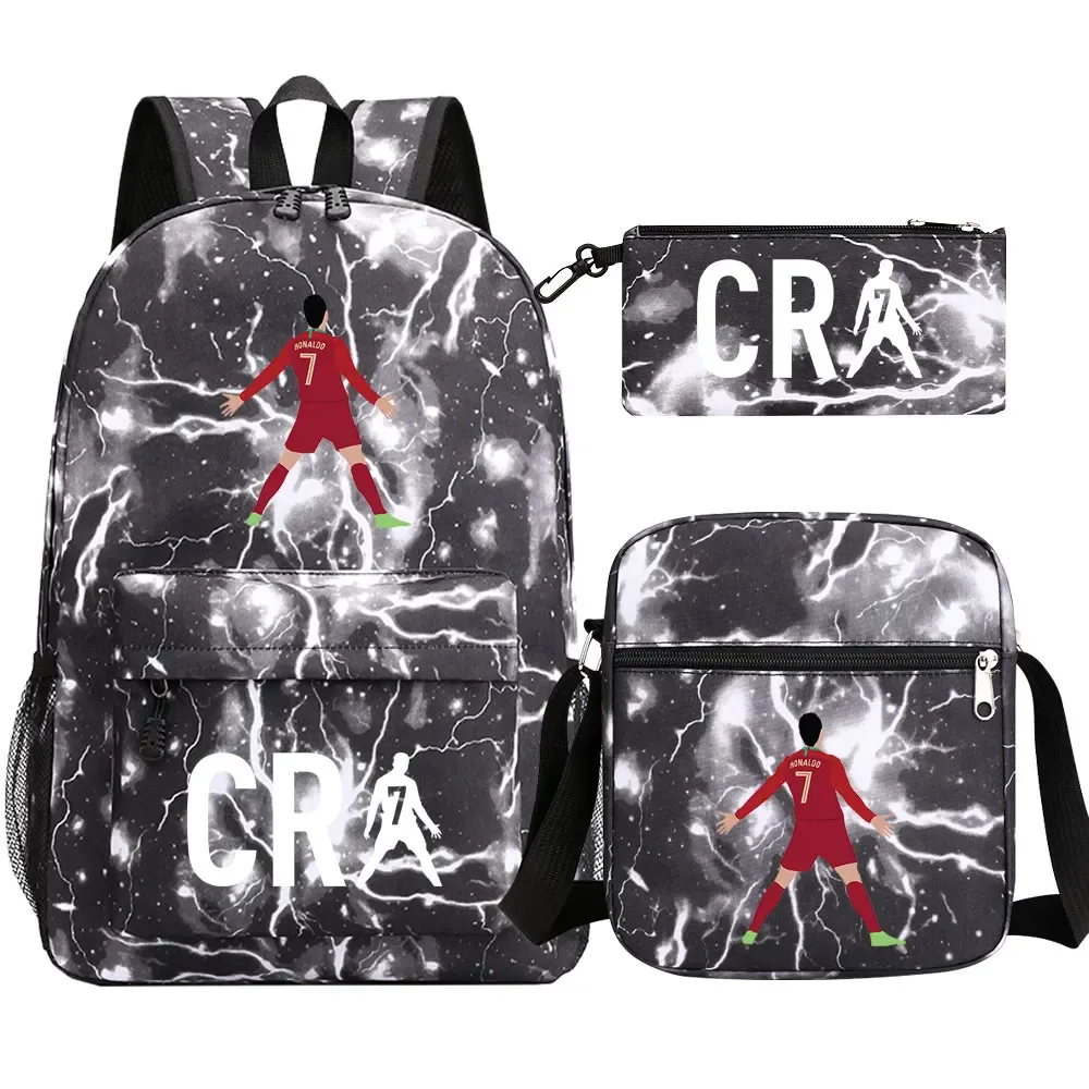 football cr7 cosplay sacs d'école sac à dos scolaire ordinateur portable adolescent garçons filles cartables 3 pièces/ensemble