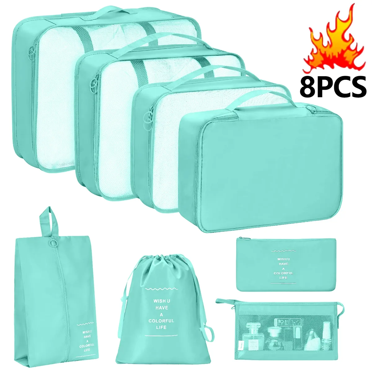 7 pièces/ensemble organisateur de voyage sacs de rangement valise emballage cubes ensemble étuis portable bagages vêtements chaussure bien rangé pochette pliante.-zmt